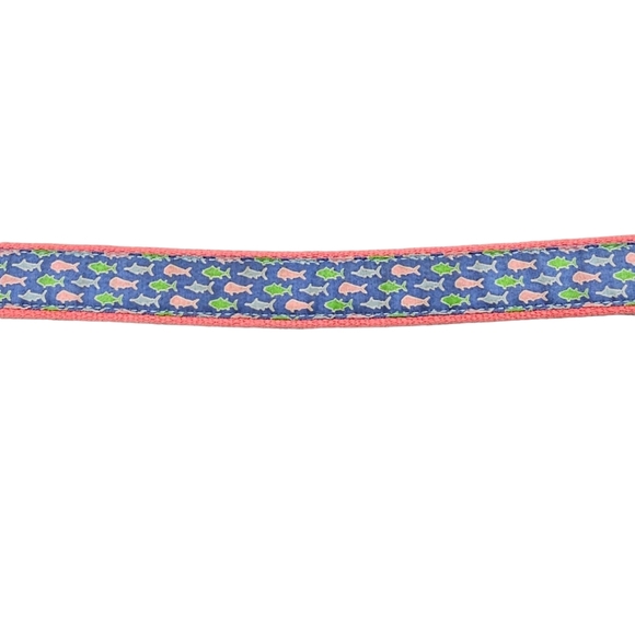 Vineyard Vines Fish Belt Men's Size 30 Leather Canvas Fabric Blue Pink Aquatic - Picture 5 of 15